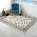 Avtoit | Beige Vintage Carpet Polyester Flower Pattern Carpet Washable Pet-Friendly Non-Slip Back Carpet for Living Room