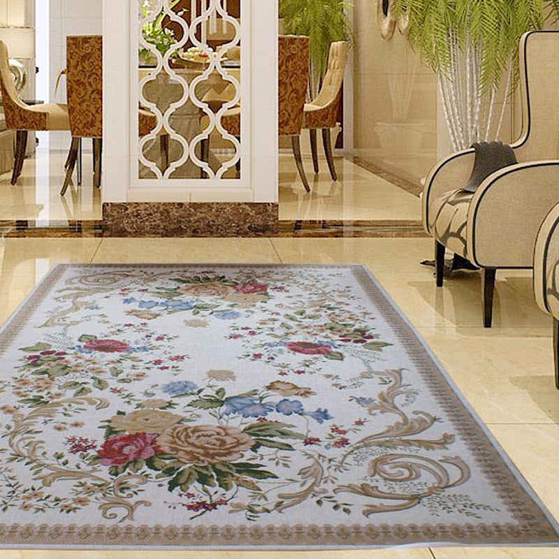 Avtoit | Traditional Flower Pattern Carpet Khaki Retro Carpet Polyester Washable Pet Friendly Non-Slip Back Area Rug for Living Room