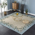 Avtoit | Blue Living Room Carpet Vintage Leaf Pattern Indoor Carpet Polyester Pet Friendly Washable Non-Slip Back Carpet