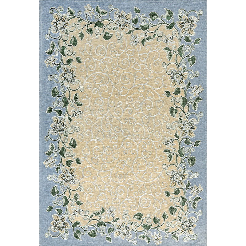 Avtoit | Blue Living Room Carpet Vintage Leaf Pattern Indoor Carpet Polyester Pet Friendly Washable Non-Slip Back Carpet