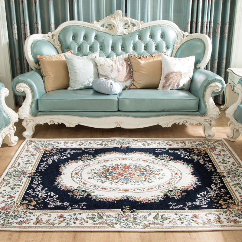 Avtoit | Retro Bud Pattern Carpet Red and Blue Polyester Carpet Washable Non-Slip Back Indoor Carpet for Living Room