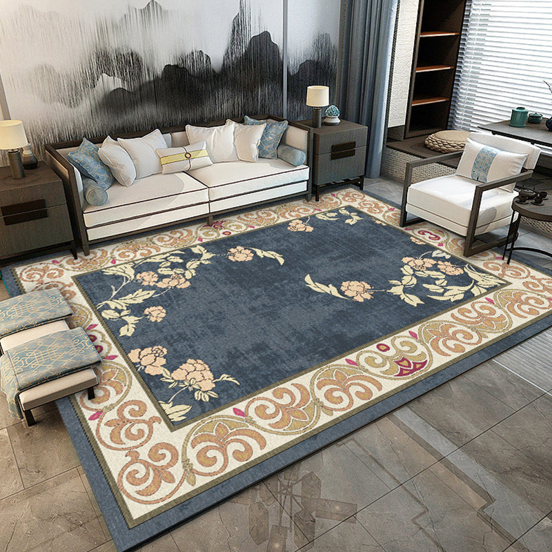 Avtoit | Traditional floral pattern carpet blue and red retro carpet washable pet friendly non-slip rug for living room