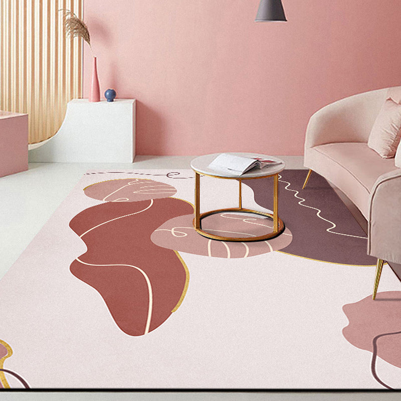 Avtoit | Modern Abstract Carpet Pink Polyester Area Rug Pet Friendly Washable Non-slip Back Area Rug for Living Room