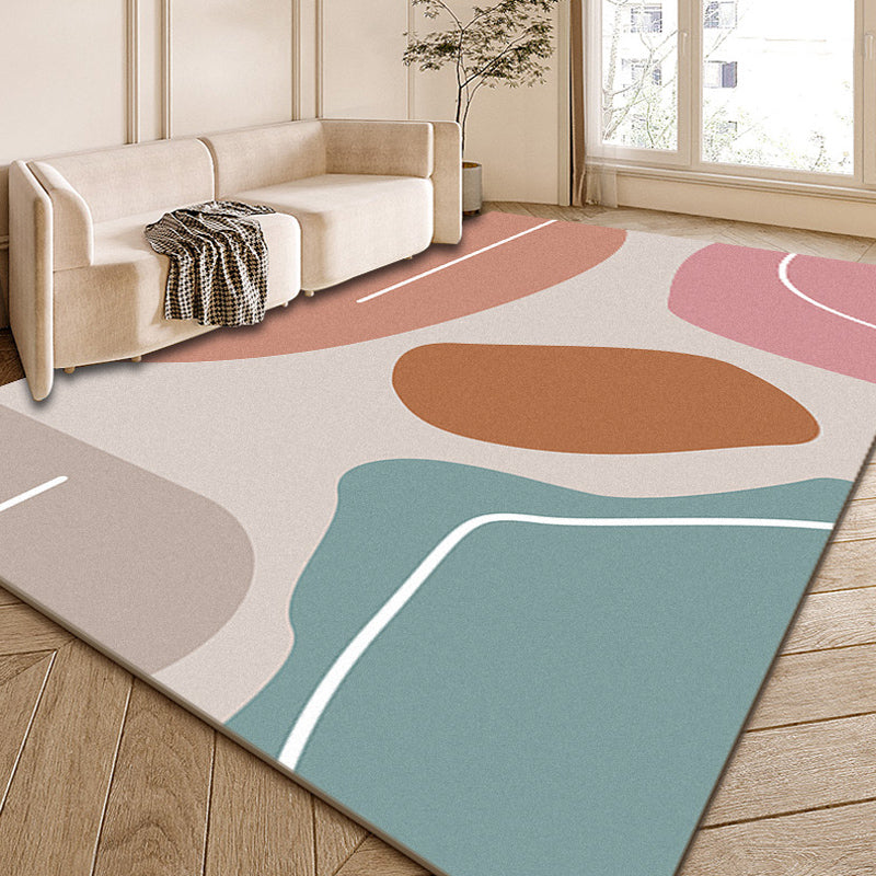 Avtoit | Multi-Color Modernist Rug Polyester Abstract and Striped Pattern Rug Washable Non-Slip Back Indoor Rug for the Living Room