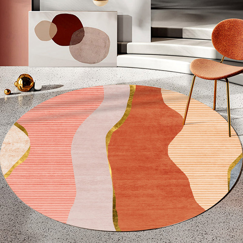 Avtoit | Indoor Round Rug Multicolor Polyester with Color Block Design Pet-Friendly Novelty Style Rug