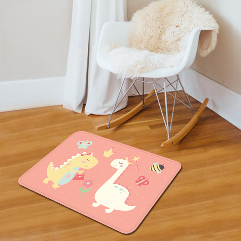 Avtoit | Beautiful children's rug in pink and white with animal dinosaur butterfly bee pattern rug polyester washable rug for the nursery