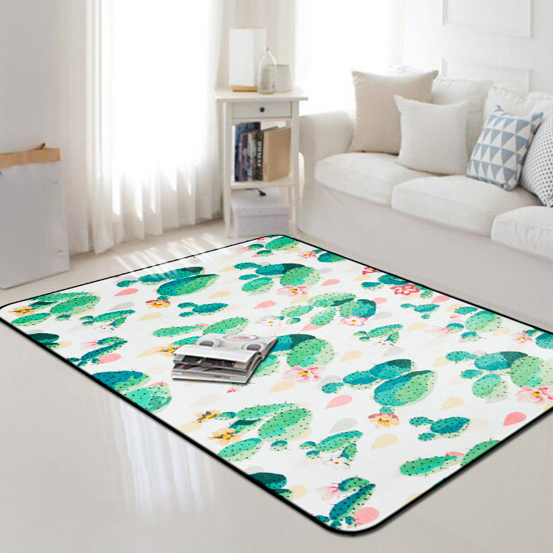 Avtoit | Kids Children's Room Carpet in Pink and Green Botanical Cactus Print Carpet Polyester Stain-Resistant Area Rug