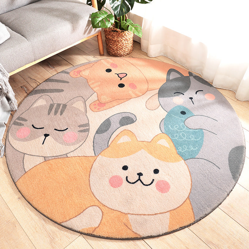 Avtoit | Cute Kids Rug in Orange and Green Animal Cat Panda Train Pattern Rug Polyester Washable Rug for Children's Room