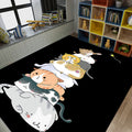Avtoit | Beautiful children's rug in black and pink animal cat dog pattern rug polyester machine washable rug for the children's room