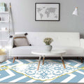 Avtoit | Blue and white Moroccan carpet polyester medallion pattern carpet pet-friendly washable anti-slip backing carpet for decoration