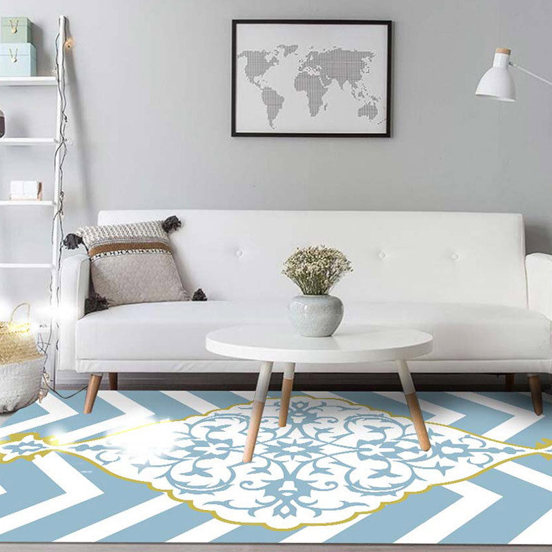 Avtoit | Blue and white Moroccan carpet polyester medallion pattern carpet pet-friendly washable anti-slip backing carpet for decoration
