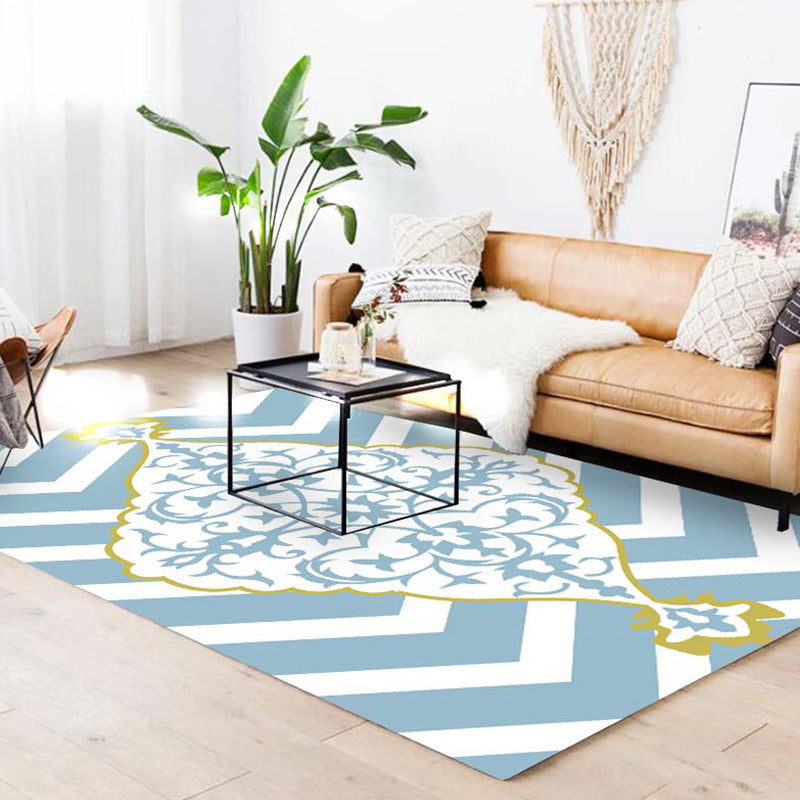 Avtoit | Blue and white Moroccan carpet polyester medallion pattern carpet pet-friendly washable anti-slip backing carpet for decoration