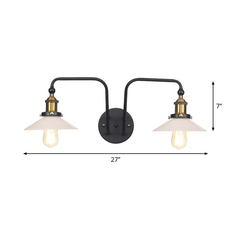 Avtoit | Industrial conical/wavy/fanned wall lamp glass and metal black 2-bulb wall mounted lamp for indoor use
