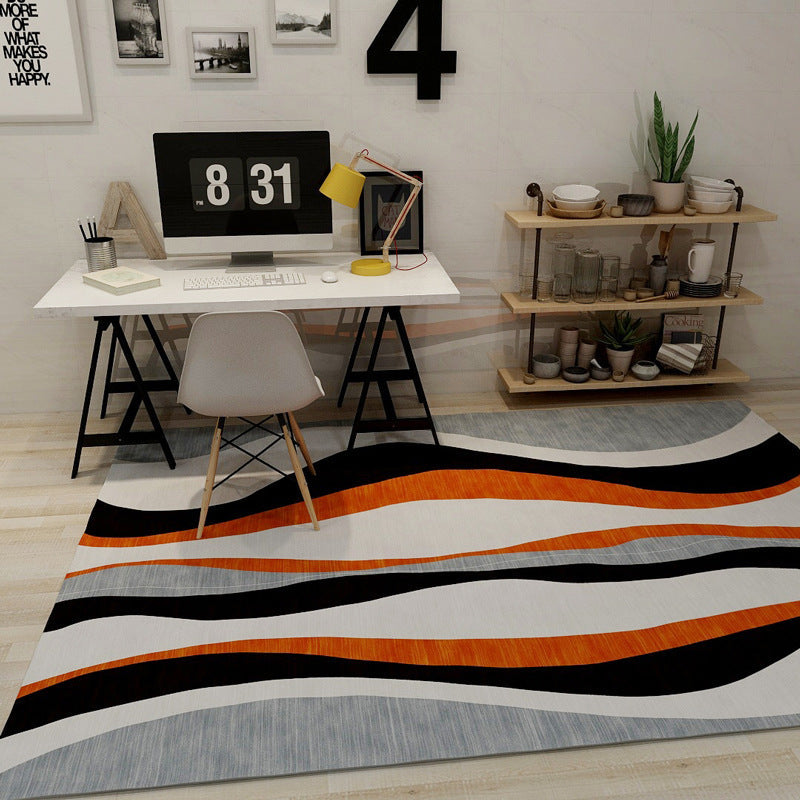 Avtoit | Novelty Stripe Wave Pattern Rug Colorful Polyester Rug Washable Rug for the Living Room