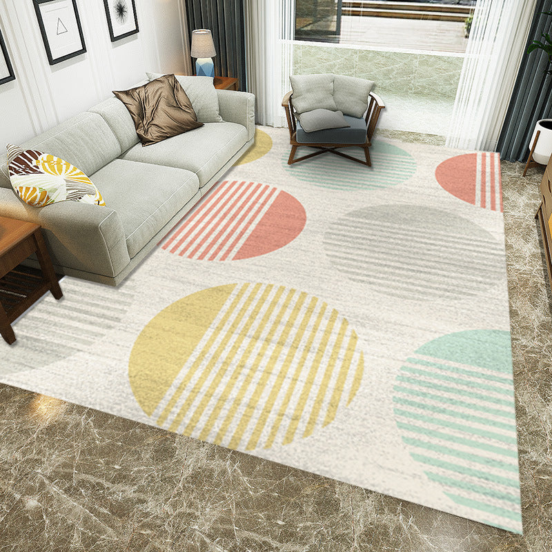 Avtoit | Yellow and Red Modern Carpet Polyester Striped Geometric Color Block Carpet Washable Non-Slip Back Rectangular Rug for Living Room