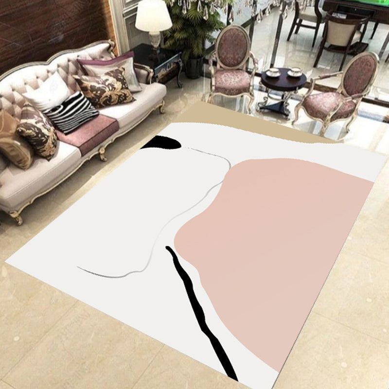 Avtoit | White and Pink Bedroom Carpet Novelty Color Block Pattern Carpet Polyester Washable Area Rug