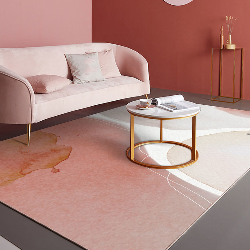 Avtoit | Pink and White Bedroom Rug Novelty Color Block Pattern Rug Polyester Washable Area Rug