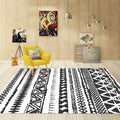 Avtoit | Americana Tribal Washable Rug Black and White Ethnic Geometric Rug for Living Room Stain-Resistant Polyester Rug