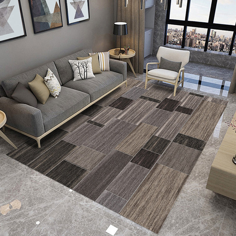Avtoit | Brown Novelty Carpet Polyester Color Block Stripes Pattern Carpet Washable Carpet for Bedroom