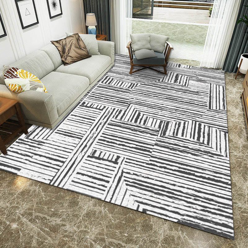 Avtoit | White Living Room Carpet Novelty Stripe Geometric Pattern Area Rug Polyester Washable Rug