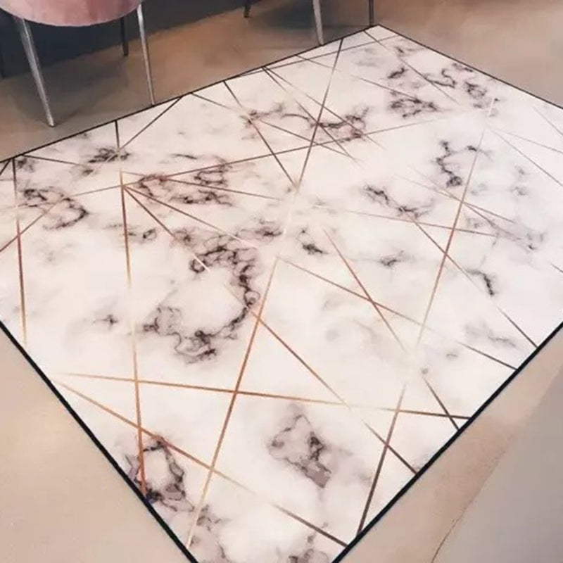 Avtoit | Novelty Bedroom Carpet in White Geometry Marble Print Carpet Polyester Washable Carpet