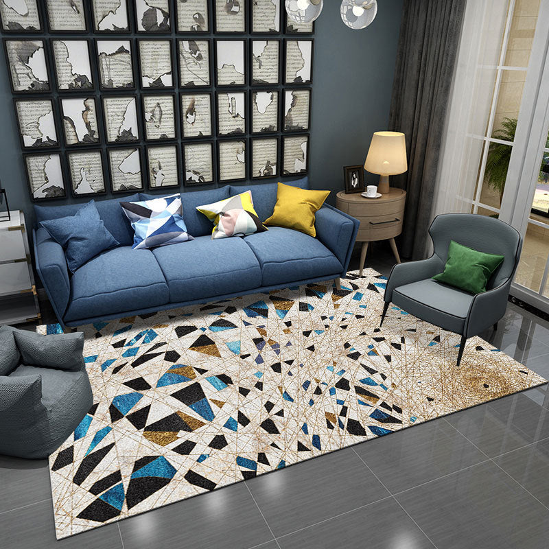 Avtoit | Contemporary Novelty Rug in Ivory Geometry Irregular Shape Print Area Rug Polyester Washable Rug for Bedroom