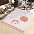 Avtoit | Modern Novelty Rug in Orange and Ivory Moon Sun Stripes Print Rug Polyester Washable Rug for Bedroom