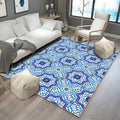 Avtoit | Blue Bedroom Rug Moroccan Flower Polygon Pattern Rug Polyester Machine Washable Rug