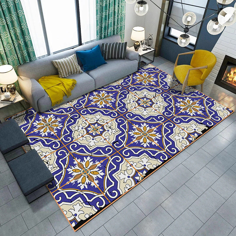 Avtoit | Oriental Moroccan Carpet in Purple Floral Stripe Print Area Rug Polyester Machine Washable Rug for Home Decoration