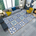 Avtoit | Blue and white bedroom rug Moroccan flower circle square pattern rug polyester machine washable rug