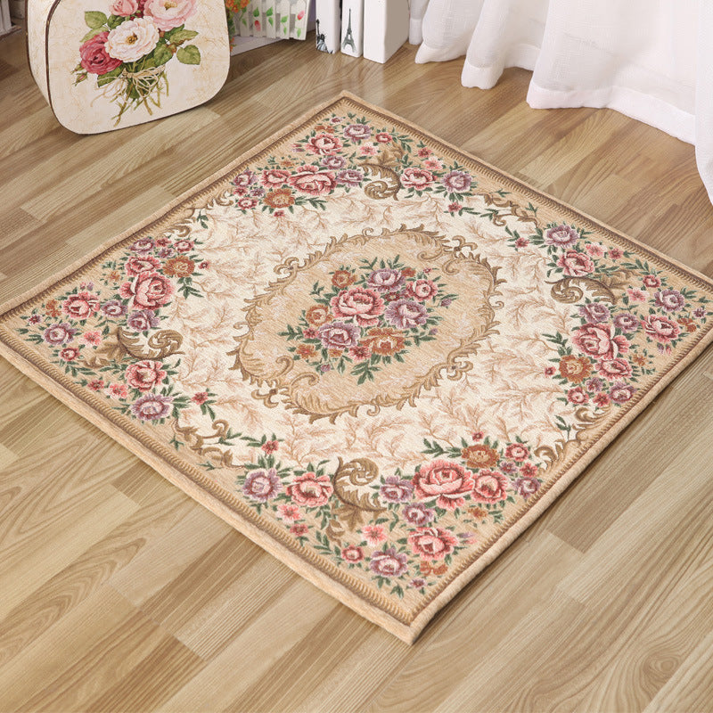 Avtoit | Moroccan Living Room Rug in Ivory Floral Print Pattern Rug Acrylic Non-Slip Machine Washable Rug