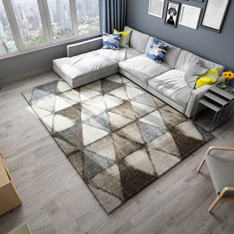 Avtoit | Modern Living Room Rug in Brown Abstract Triangle Circle Stripe Pattern Rug Polyester Washable Area Rug