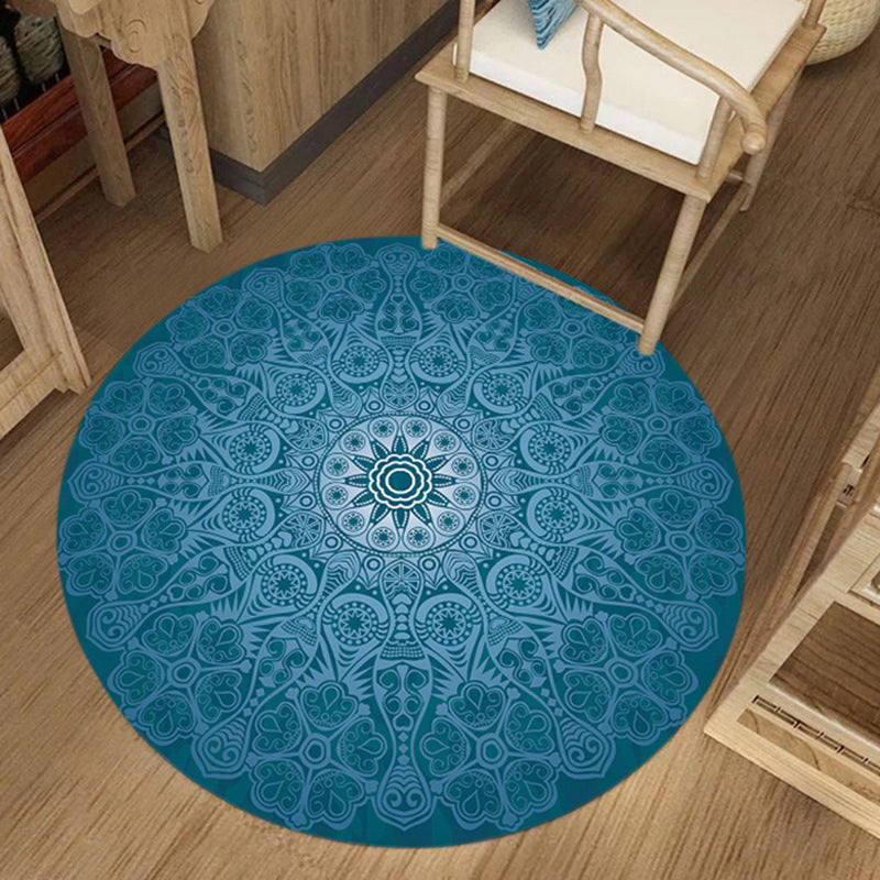 Avtoit | Stylish floral pattern rug Blue Persian rug Flannel non-slip rug Washable rug for the living room