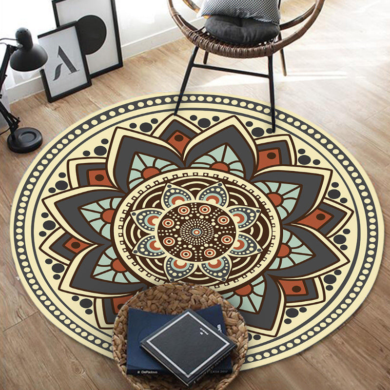 Avtoit | Casual Floral Print Rug Gray and Yellow Vintage Rug Flannel Non-Slip Back Washable Floor Covering for Living Room