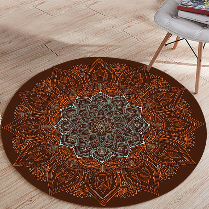 Avtoit | Stylish Floral Pattern Carpet Brown Persian Carpet Flannel Non-Slip Backing Washable Carpet for Living Room