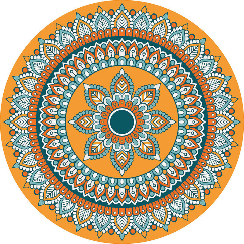 Avtoit | Brown and Yellow Persian Carpet Flannel Floral Pattern Carpet Washable Non-Slip Underlay Carpet for Living Room