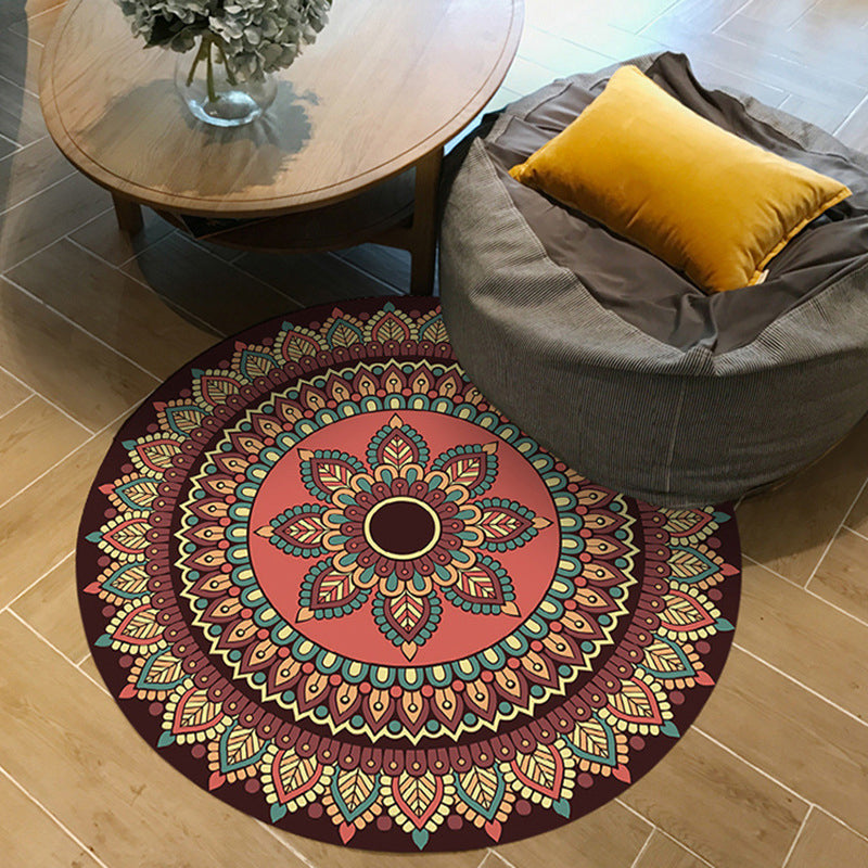 Avtoit | Brown and Yellow Persian Carpet Flannel Floral Pattern Carpet Washable Non-Slip Underlay Carpet for Living Room