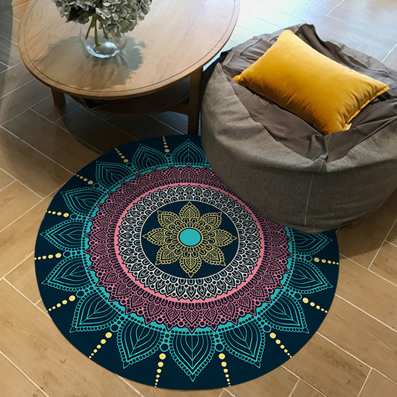 Avtoit | Moroccan Floral Pattern Rug Pink and Blue Flannel Rug Machine Washable Non-Slip Rug for Bedroom