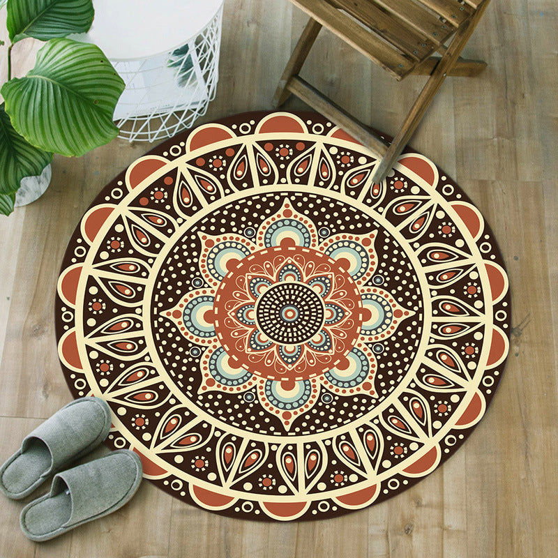 Avtoit | Unique floral patterned rug Green and Red Mediterranean rug Flannel Non-slip backing Washable rug for the living room