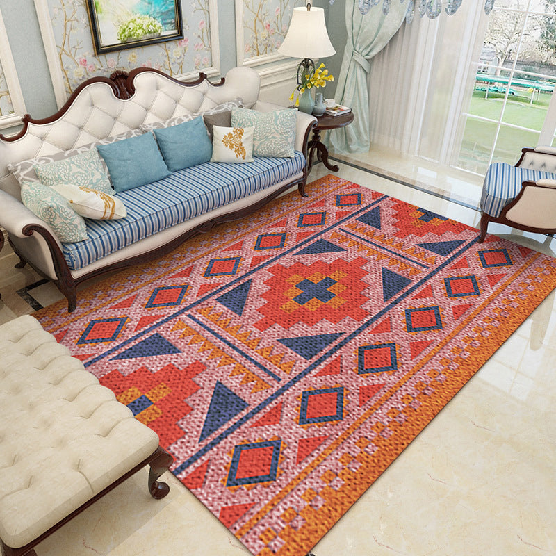 Avtoit | American Southwest Rug in Red Diamond Stripe Cross Pattern Rug Polyester Non-Slip Rug for Home Decor