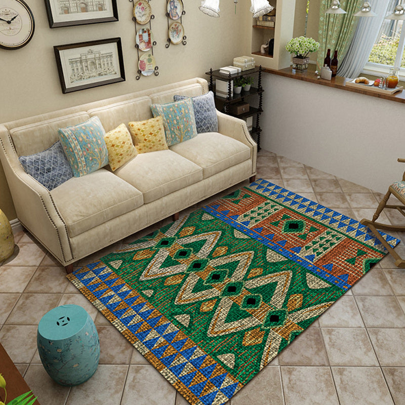 Avtoit | Southwest living room carpet in green triangle diamond pattern carpet polyester stain-resistant area carpet