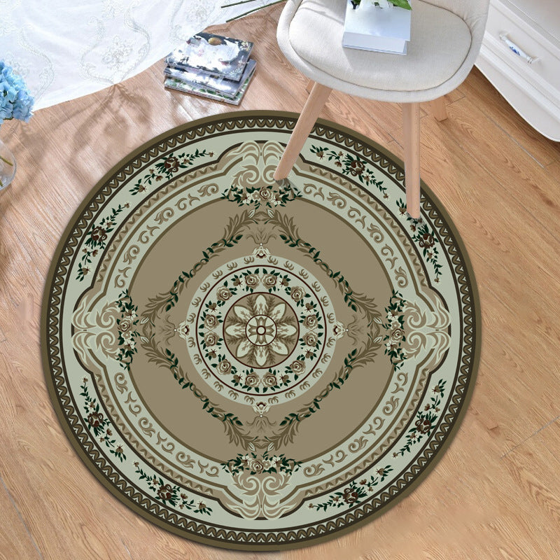 Avtoit | Moroccan living room rug in green floral leaf pattern print rug polyester non-slip backing rug