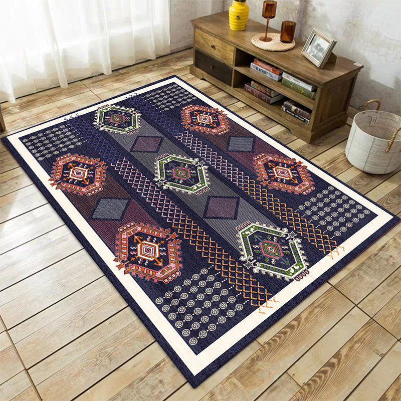 Avtoit | Tribal Southwestern Rug in Blue Chevron Diamond Pattern Rug Polyester  
Pet-friendly Rug for Home Decor