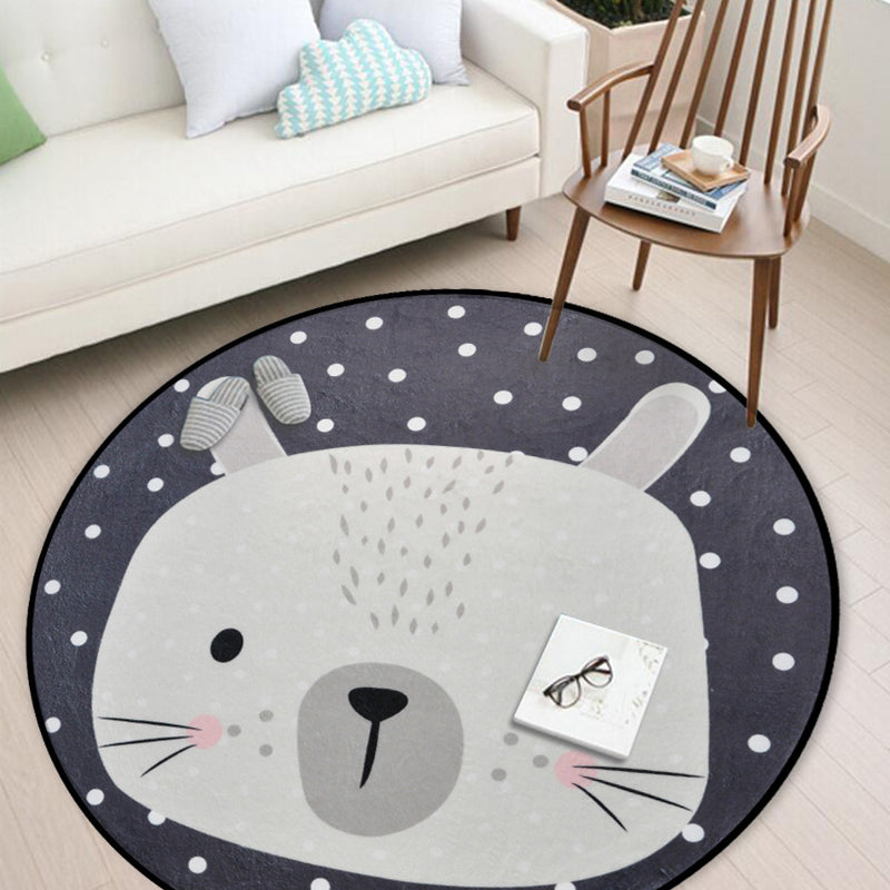 Avtoit | Casual Kids Rug in Black and Gray Animal Pattern Rabbit Bear Fox Panda Rug Polyester Washable Rug for the Children's Room