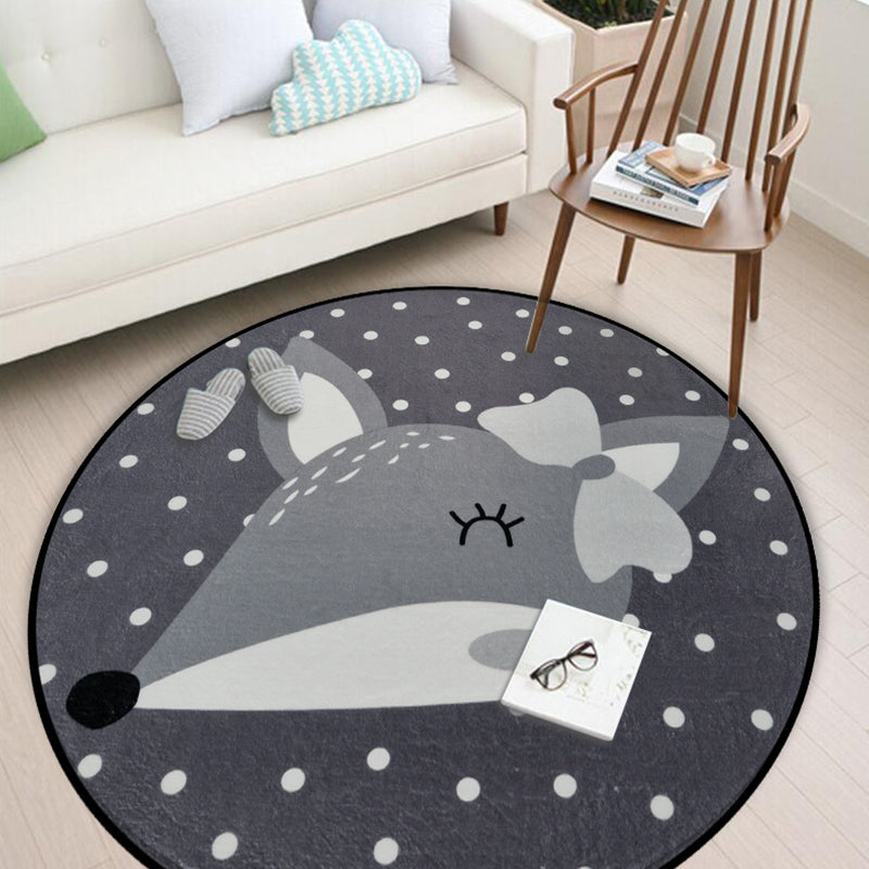 Avtoit | Kids Nursery Rug in Black and Grey Animal Mouse Print Rug Polyester Washable Non-Slip Mat Rug