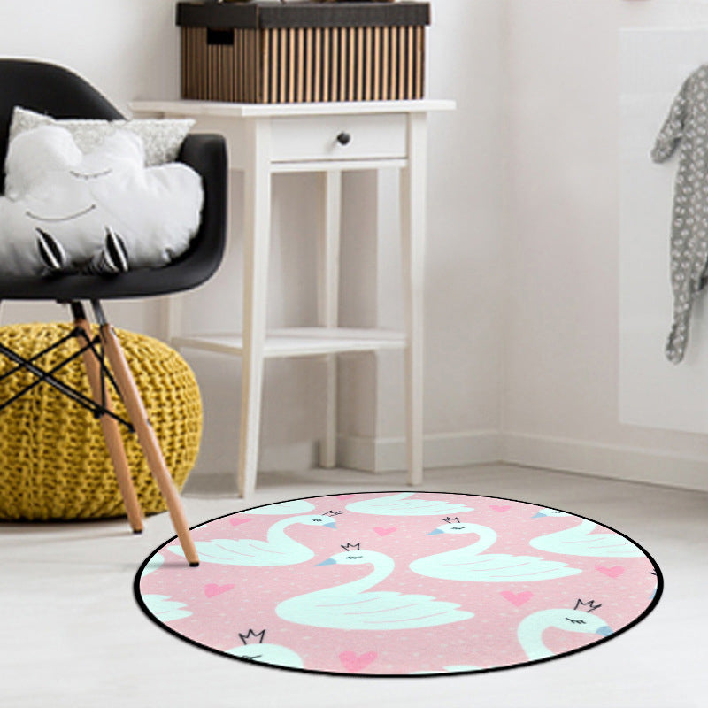Avtoit | Pink Children's Room Carpet Children's Animal Unicorn Swan Flower Heart Pattern Carpet Polyester Pet-Friendly Carpet