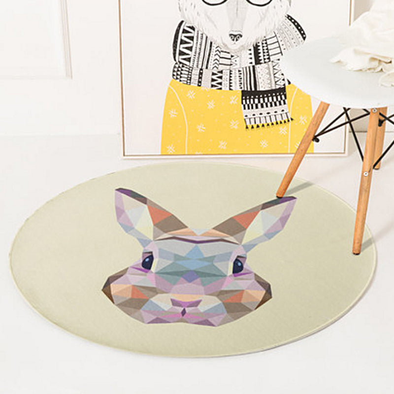 Avtoit | Children's Room Rug in Orange and Ivory Animal Rabbit Lion Fox Print Rug Polyester Non-Slip Area Rug