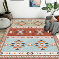 Avtoit | Blue and Red Bedroom Carpet Moroccan Medallion Triangle Stripes Pattern Area Rug Polyester Non-Slip Rug