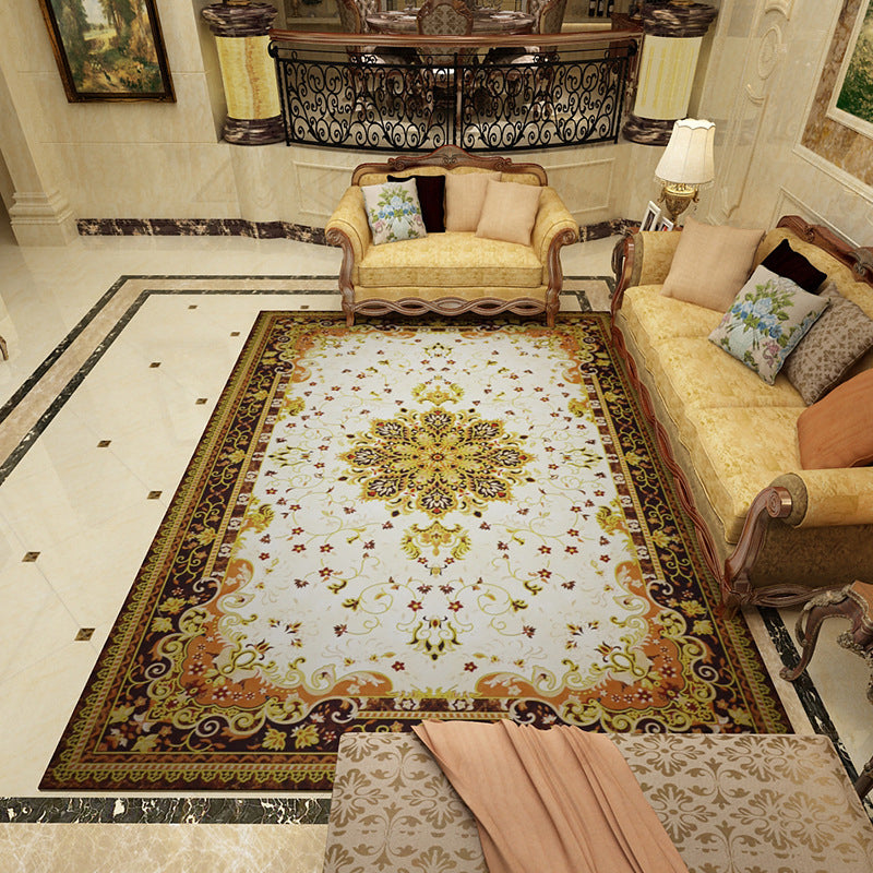 Avtoit | Mediterranean Moroccan Rug in Black and White Medallion Floral Pattern Rug Polyester Washable Rug for Home Decor