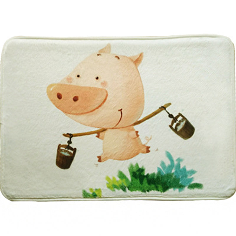 Avtoit | Green and White Children's Room Carpet Kids Animal Peek Hedgehog Pig Fox Pattern Rug Polyester Non-Slip Underlay Carpet